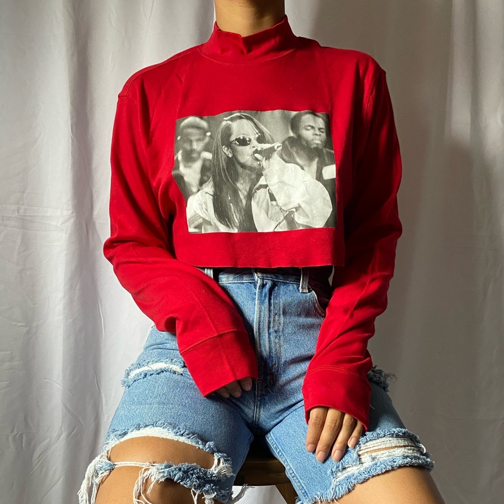 Aaliyah Red Crop Turtle Neck Medium Large